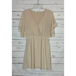 Ya Los Angeles Boutique Women's L Large Beige Neutral Silk Blend Summer Dress